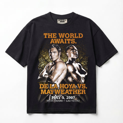 Oscar De La Hoya vs Floyd Mayweather The World Awaits Premium Oversized T-Shirt (Unisex)