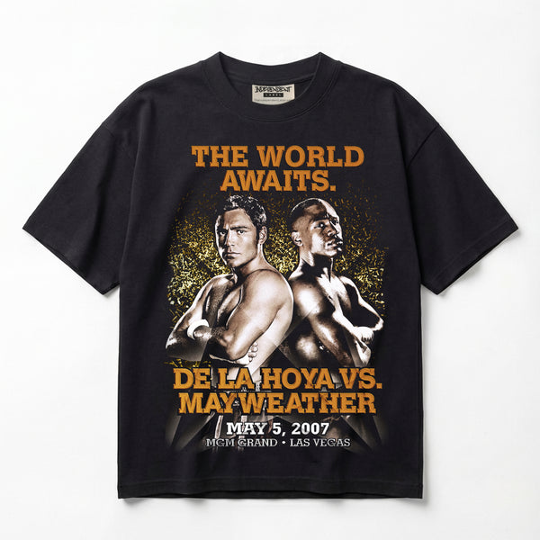 Oscar De La Hoya vs Floyd Mayweather The World Awaits Premium Oversized T-Shirt (Unisex)