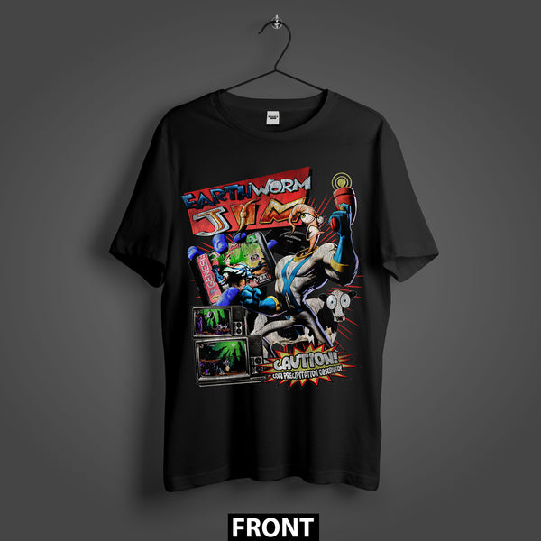 Earthworm Jim Caution Out of This World Retro Gamer Premium Oversized T-Shirt (Unisex)