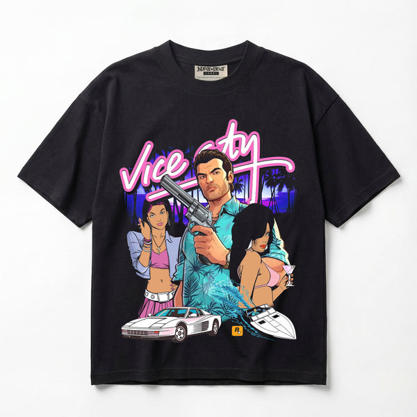 GTA Vice City 1980s Mission Passed Retro Gaming Premium Oversized Double-Sided T-Shirt (Unisex)