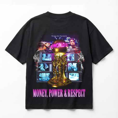 Scarface Money Power & Respect Neon Glow Edition Premium Oversized Double-Sided T-Shirt (Unisex)