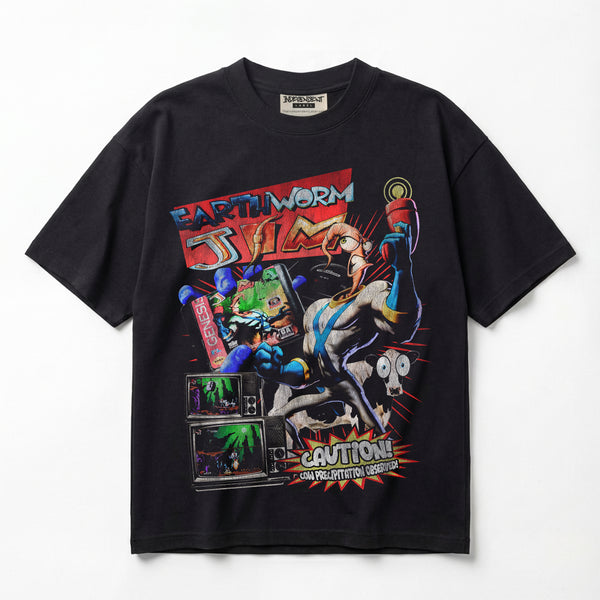 Earthworm Jim Caution Out of This World Retro Gamer Premium Oversized T-Shirt (Unisex)