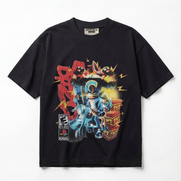 Crash Bandicoot Warped Back in Action Vintage Retro Premium Oversized Double-Sided T-Shirt (Unisex)