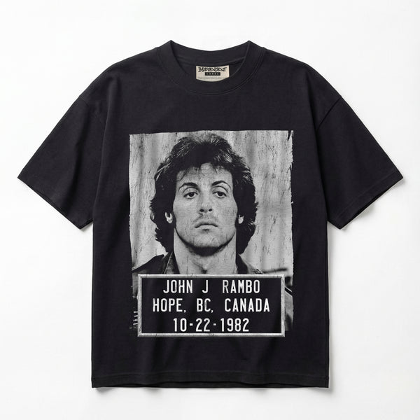 Rambo First Blood Mugshot Sylvester Stallone Premium Oversized T-Shirt (Unisex)