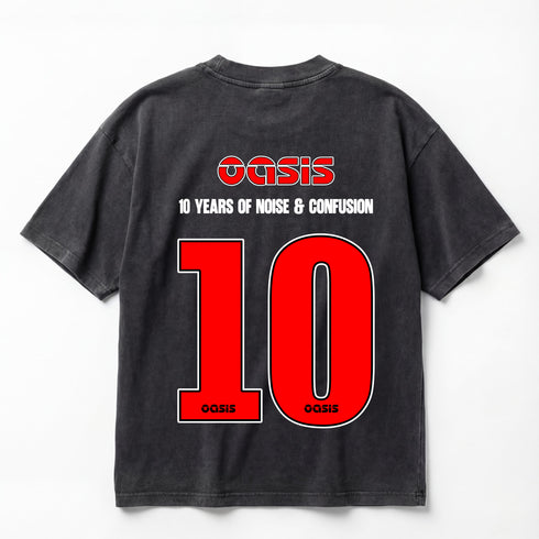 Oasis 10 Years of Noise & Confusion Union Jack Logo Premium Oversized Double-Sided T-Shirt (Unisex)