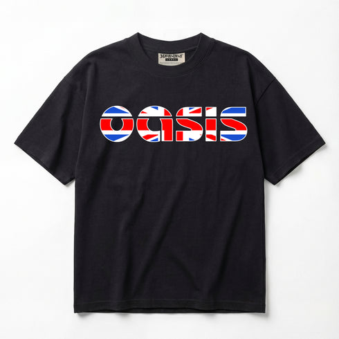 Oasis 10 Years of Noise & Confusion Union Jack Logo Premium Oversized Double-Sided T-Shirt (Unisex)