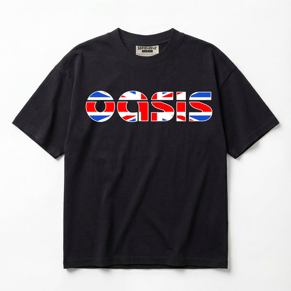 Oasis 10 Years of Noise & Confusion Union Jack Logo Premium Oversized Double-Sided T-Shirt (Unisex)